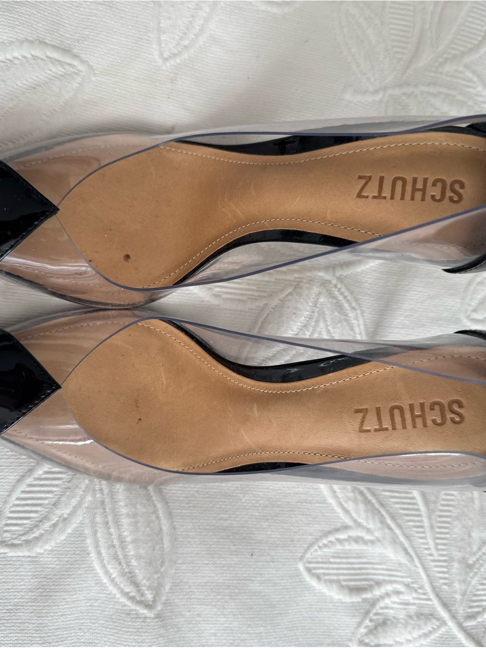 SCHUTZ Black Patent Pointed Toe Clear PVC Pumps